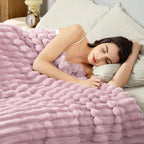 Aganear Fluffy Throw Blanket for Couch,3D Ribbed Jacquard Warm Fuzzy Blanket for Couch, Home Decor for Lightweight Cozy Soft Throw for All Seasons(Pink,50"×60")