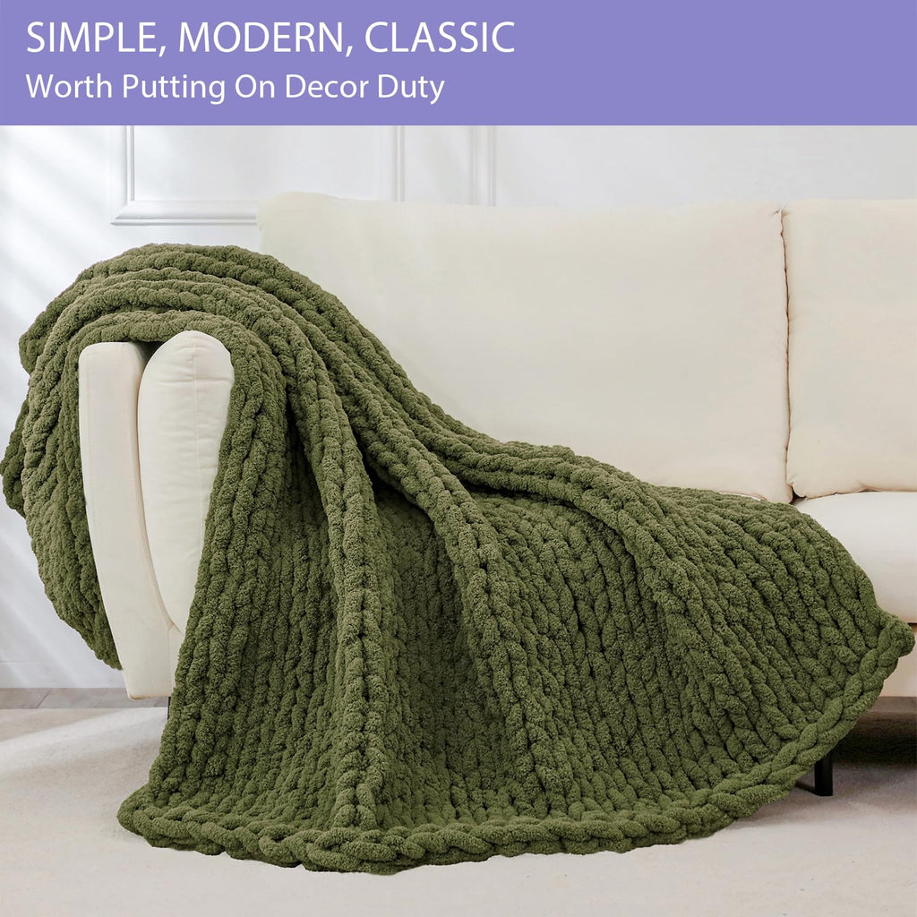 Bigacogo Chunky Knit Throw Blanket for Couch, 51x63 inches, Yellow Green