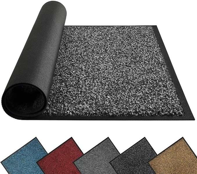 Mibao Front Door Mat, Dirt Trapper Welcome Mat for Outdoor Indoor, Non-Slip Waterproof Doormat, Durable Machine Washable Low Profile Entry Rug for Back Door Outside Patio Porch, 29.5" x 17", Grey
