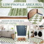 Front Door Mat Indoor Entrance - 2x4.3 Ft Green White Non-Slip Washable Doormat Outdoor Entrance Porch Rug Checkered Runner Rug for Kitchen Hallway Bedroom Laundry Room Porch Decor