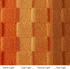 Exclusivo Mezcla King Size Flannel Fleece Blanket, Super Soft and Warm Lightweight Checkered Pattern Blanket for All Seasons, 90x104 Inches, Burnt Orange