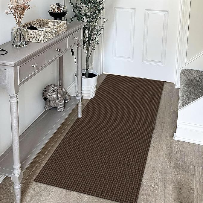 KOZYFLY Runners for Hallways 2x5 ft Washable Kitchen Runner Non Slip Rubber Backed Hall Runners Cotton Entryway Runner Rugs Floor Carpet for Indoor Backdoor Bedroom Kitchen, Brown/Dark Brown