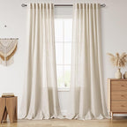 Boho Linen Curtains for Living Room 100 Inches Long Light Filtering Semi Sheer Curtain Back Tab Boho Eclectic Home Decor Elegant Luxury Farmhouse Drapes for Bedroom Dinner Room 52x100, 2 Panels