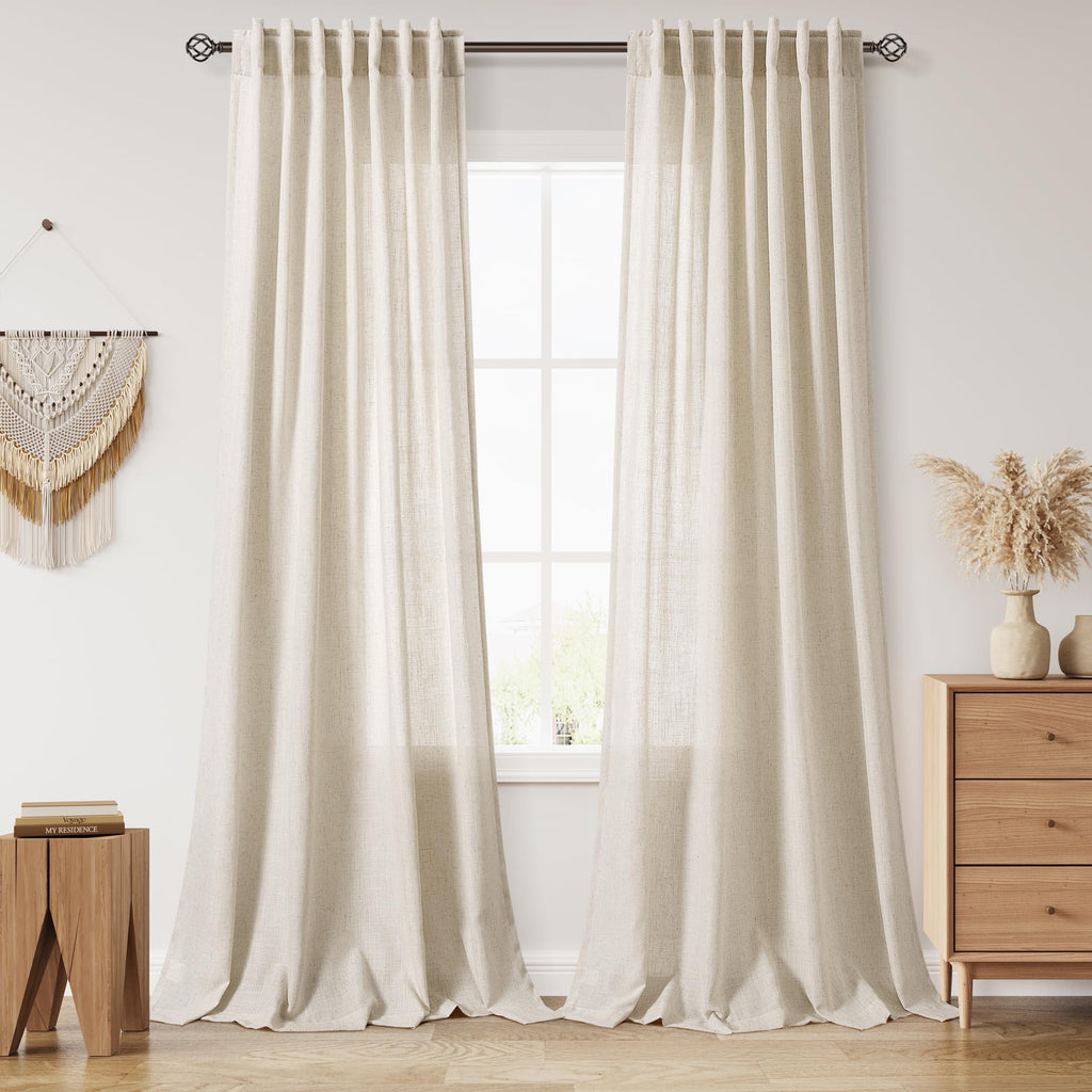 Nanspring Mist Sage Linen Curtains Semi Sheer 96 Inches Long 2 Panels Set for Living Room Back Tab Rod Pocket Light Filtering Drape for Bedroom Modern Farmhouse Coastal Decor Protect Privacy 52x96 — 기타