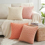 Fancy Homi 4 Packs Boho Blush Pink Big Decorative Throw Pillow Covers 24x24 Inch for Living Room Couch, Soft Plush Striped Corduroy Square Light Pink Coral Peach Cream Colorful Cushion Case 60x60 cm