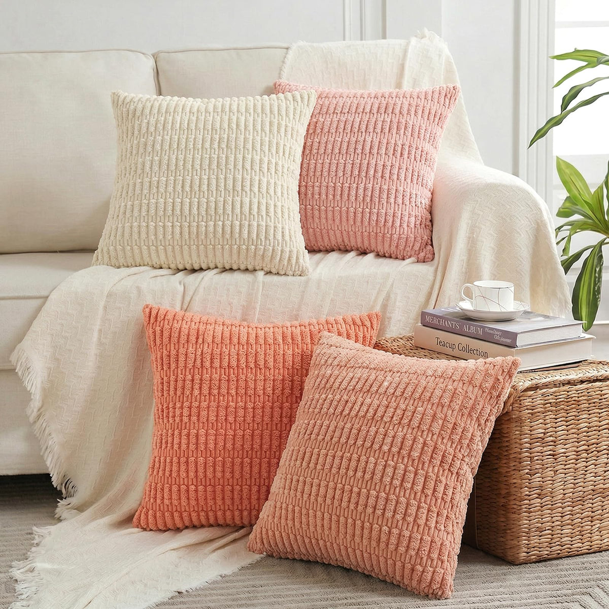 Fancy Homi 4 Packs Decorative Throw Pillow Covers for Living Room Couch Bed, Modern Farmhouse Boho Home Décor Accent Cushion Case, 26" x 26", Neutral