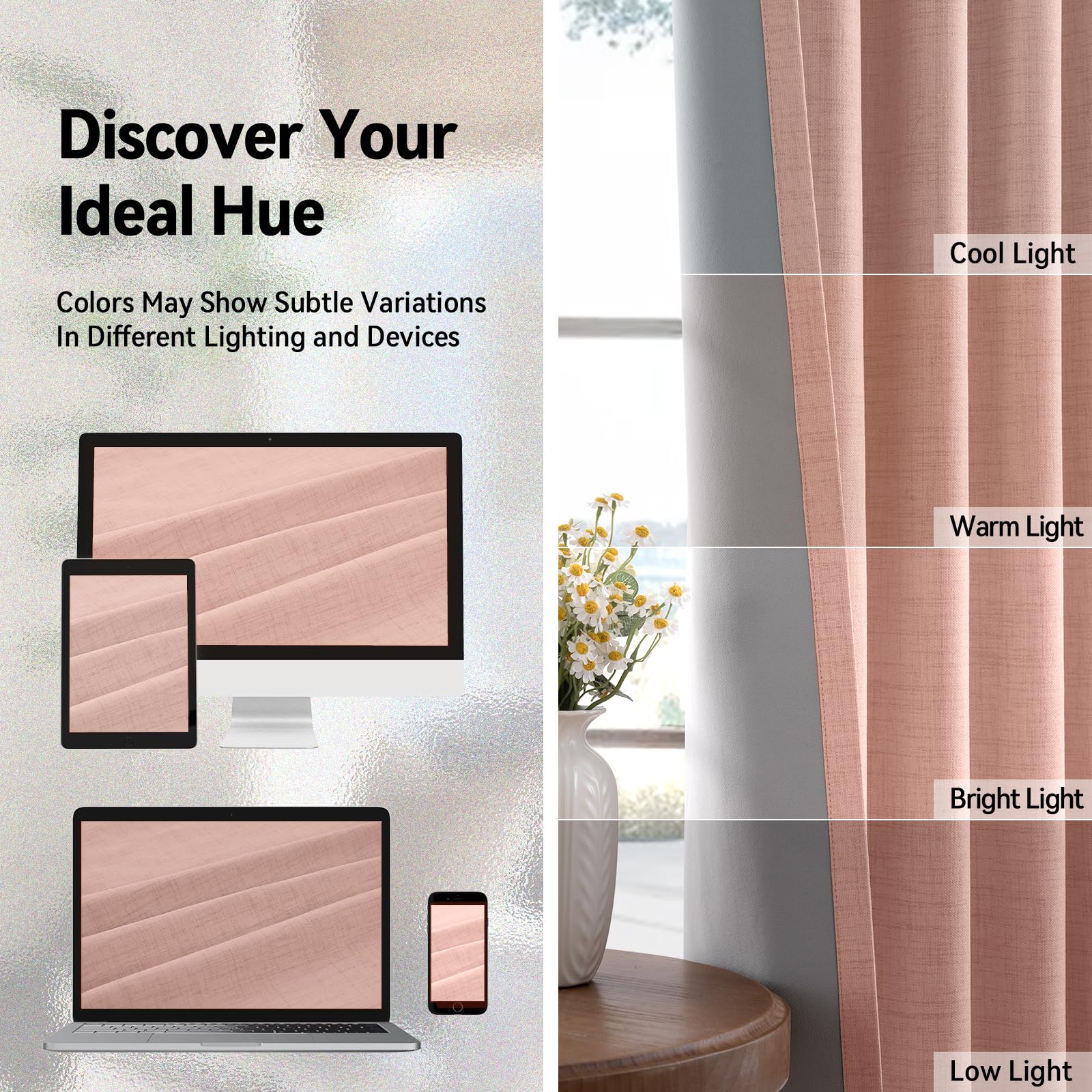 Linen Textured Total Blackout Curtains 72 Inches Long, Blush Pink