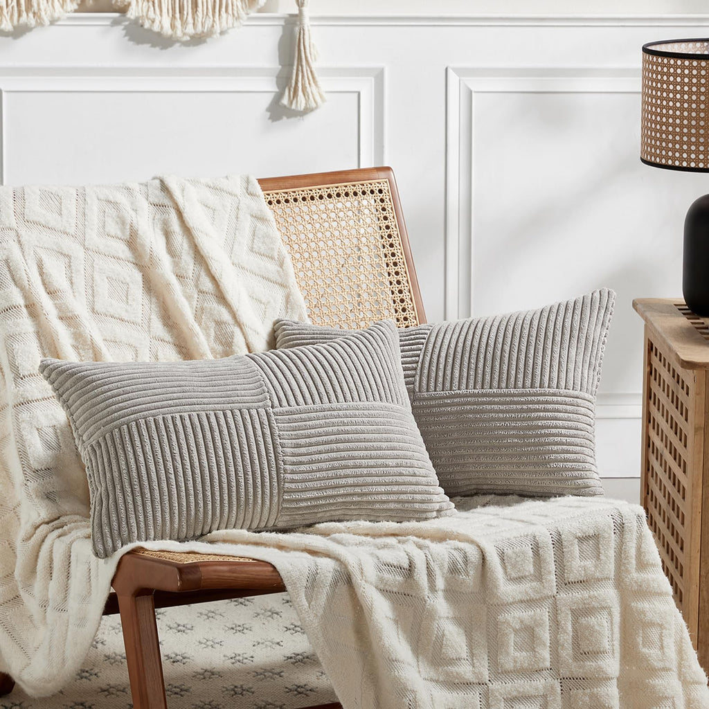 Fancy Homi 2 Packs Burnt Orange Lumbar Decorative Throw Pillow Covers 12x20 Inch for Living Room Couch Bed Sofa, Farmhouse Boho Home Decor, Soft Striped Corduroy Rectangle Accent Cushion Case 30x50 cm