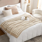 Snuggle Sac Throw Blanket for Couch, Reversible Super Soft Warm Blankets Cozy Knit Fuzzy Plush Lightweight Throws for Sofa, Bed, Camping,Houndstooth Beige,50x60 inches