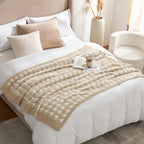 Snuggle Sac Throw Blanket for Couch, Reversible Super Soft Warm Blankets Cozy Knit Fuzzy Plush Lightweight Throws for Sofa, Bed, Camping,Houndstooth Beige,50x60 inches