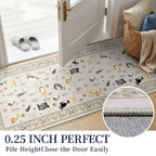 2x12 Washable Hallway Runner Rug: Long Floral Cat Print Soft Rug LightBeige