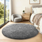 Ophanie Round Rug 5Ft Grey Circle Area Rugs, Fluffy Fuzzy Bedroom Carpet 5 Foot, Plush Shag Indoor Floor Gray Living Room Christmas Circular Aesthetic Decor for Kids Teen Boys Baby,Nursery, Classroom