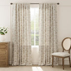 jinchan Linen Floral Curtains for Living Room with Printed Flower 96 Inches Long Light Filtering French Country Back Tab Rod Pocket Taupe Window Curtain Set Farmhouse Drapes 2 Panels Taupe