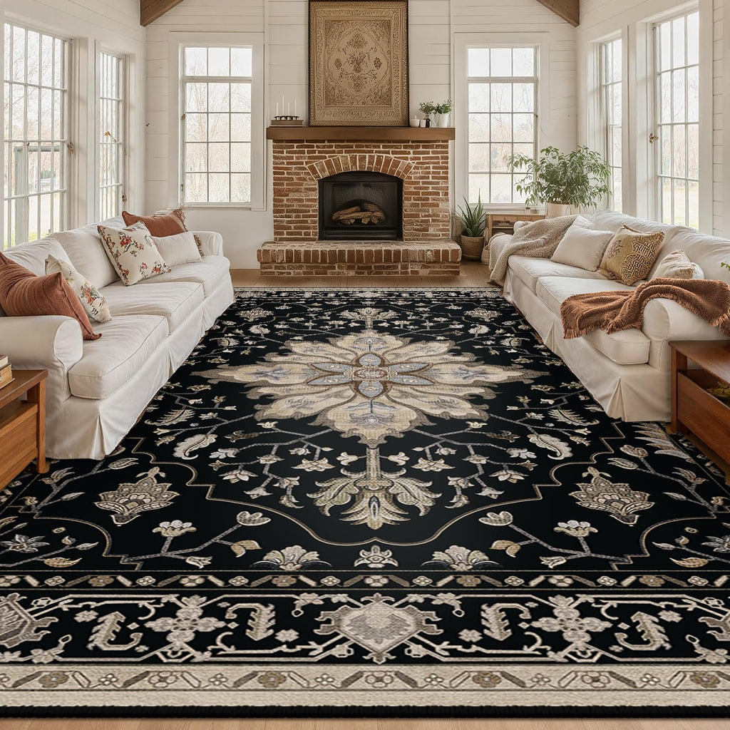 RELEANY Washable Area Rug, Large 10'x12', Black/Neutral