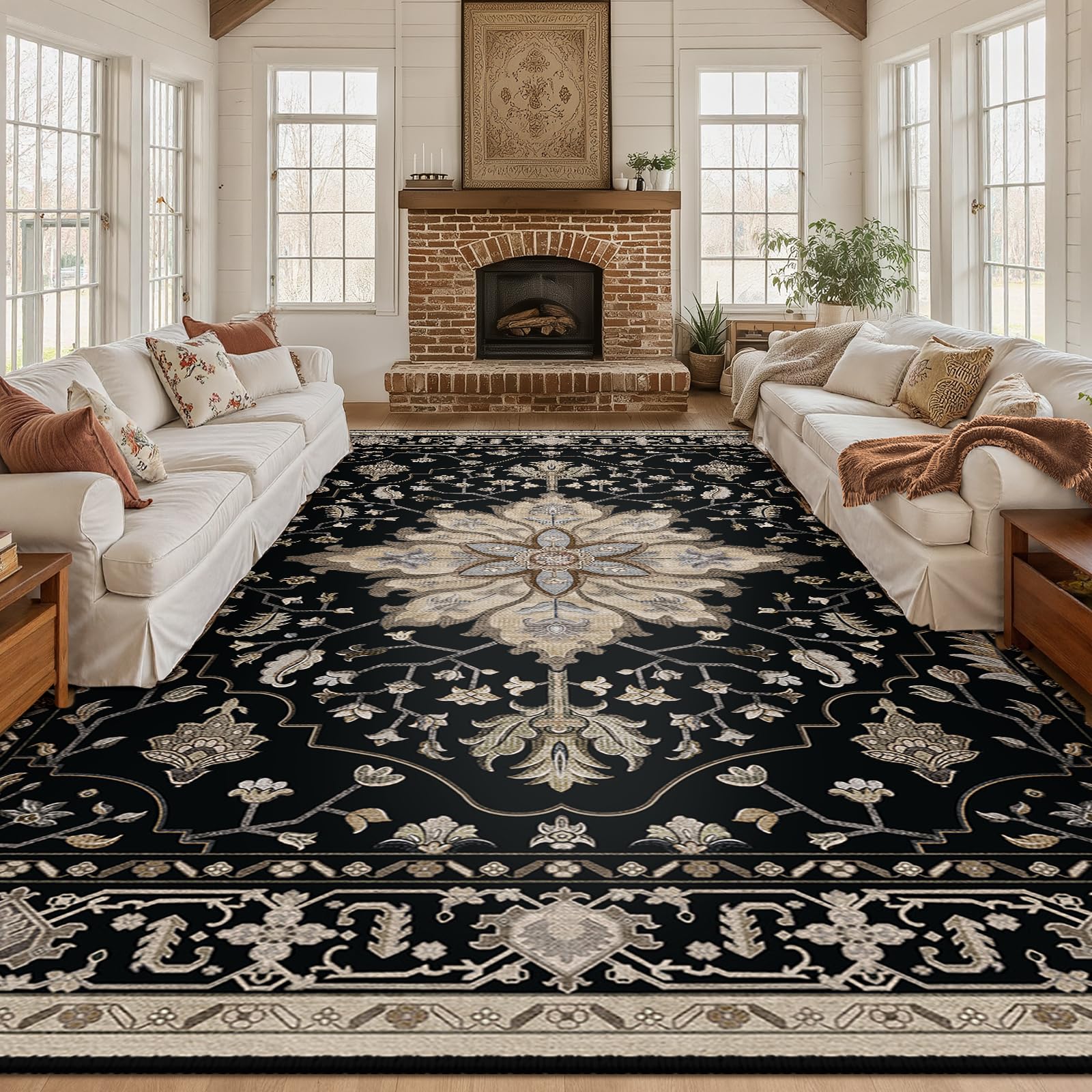 RELEANY Washable Area Rug, Large 10'x12', Black/Neutral