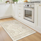 Washable 2x3 Entryway Area Rug - Small Non Slip Vintage Kitchen Runner Rugs Indoor Entrance Soft Neutral Stain Resistant Bathroom Mat Farmhouse Carpet for Bedroom Living Room Entry Laundry 2'x3' Beige