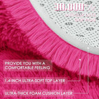 OLANLY Hot Pink Round Rugs for Bedroom - Machine Washable, 8 ft Circle Area Rugs for Living Room, Soft and Fluffy Shaggy Carpet for Teen Girls and Boys, Nursery Rooms, Dorms, Home Decor Aesthetic