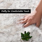Goolela Faux Sheepskin Fur Rug 4x6 Fluffy Fuzzy Furry Carpet White with Grey Tips Shaggy Rug for Bedroom Living Room Bedside Plush Washable Sheepskin
