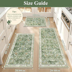 Yamaziot Washable Kitchen Rug Set of 3 – Non Slip Boho Floral Hallway Runner Rug with Rubber Backing, Low Pile Kitchen Mats for Floor, Laundry, Desk (2x3+2x4+2x5,Green)