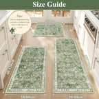 Yamaziot 2x3+2x4+2x5Ft Washable Kitchen Rug Set of 3 Non Slip, Sage Green