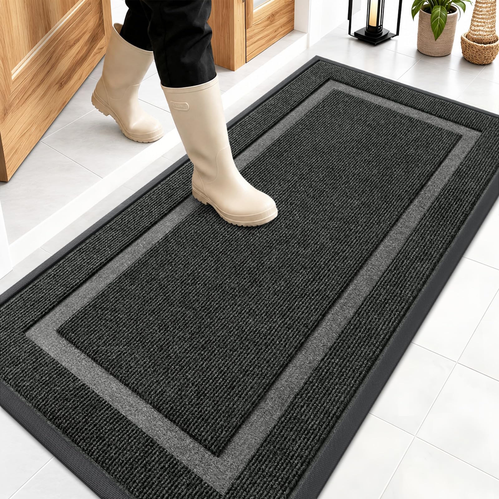 OLANLY Front Door Mat Outside 47x23, All-Season Heavy-Duty Rubber Doormat
