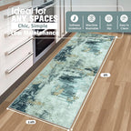 Runner Rug for Hallways Kitchen 2'6"x8' Washable Non Slip: Carpet Non Skid 8ft Entryway Rubber Backed 8 Feet Neutral Abstract Modern Rug Low Pile Pet Friendly Indoor Teal Grey Gold