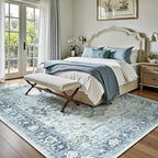Lofus 8x10 Area Rugs for Living Room, Machine Washable Non-Slip Area Rug, Low Pile Large Rugs for Bedroom, Kitchen, Dining Room, Home Office, Vintage Oriental Print Rug, Blue Gold