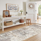 UERMEI 3X8 Washable Runner Rug for Hallway: Soft Neutral Modern Abstract Area Rug - Non-Slip Low Pile Long Throw Indoor Carpet for Kitchen Entryway Kitchen Bedroom Laundry Bathroom - Brown Grey