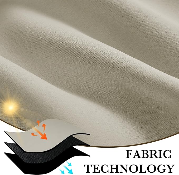 RYB HOME Bedroom Blackout Curtains 72 inches Long, 100% Blackout Thermal Insulated Noise Reducing Curtains for Living Room Nursury, 34 inches Wide by 72 inches Long, Natural