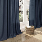 Extra Long Vintage Blue Linen Curtains 120 Inch for Living Room 2 Panels Set Rod Pocket Back Tab Light Filtering Semi Sheer Soft Linen Window Drapes Privacy High Ceiling Drapes for Farmhouse 52x120