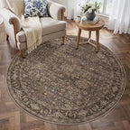 5x5 Washable Round Rug for Living Room Bedroom Vintage Brown Soft Low Pile Carpet Traditional Retro Non Slip Cirlce Rug for Dining Room Entryway Indoor Dorm Kitchen