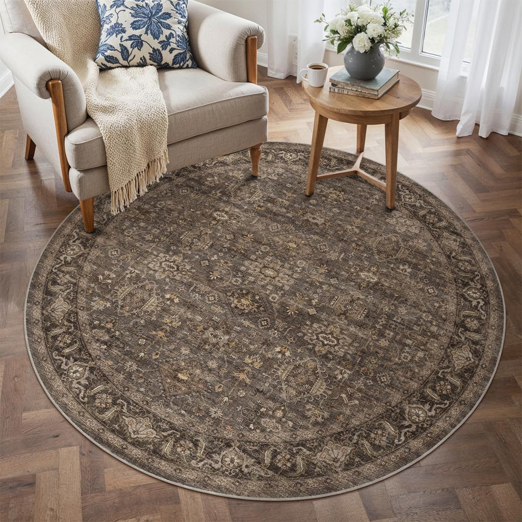 WondRg 3x3 Dark Brown Vintage Round Rug