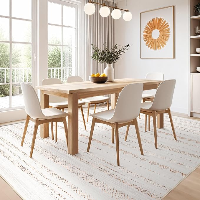 Nakagishi Boho 5x7 Area Rug Living Room Rugs Machine Washable Beige/Brown