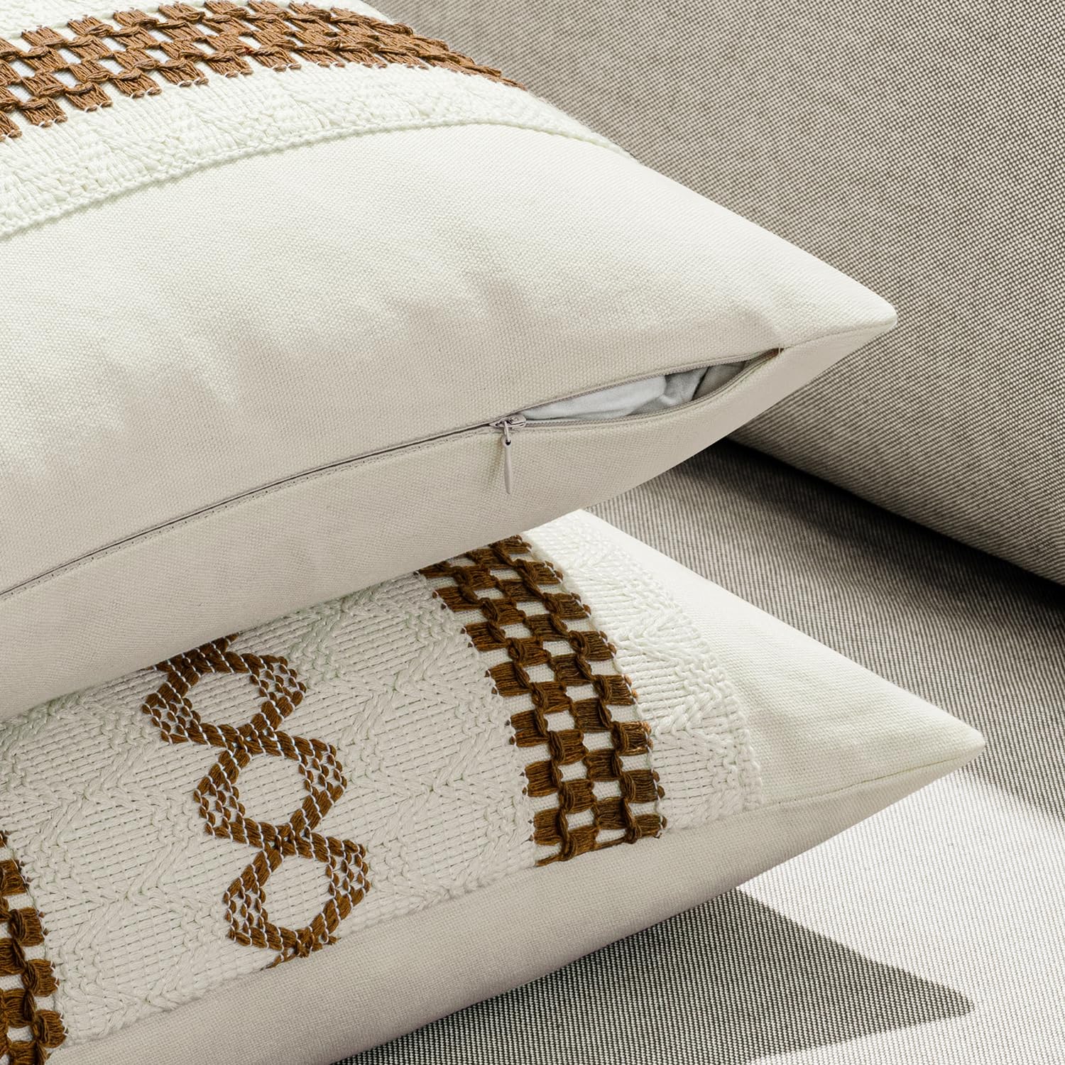 MIULEE Set of 2 Coco Brown Boho Decorative Pillow Covers 18x18 Inch