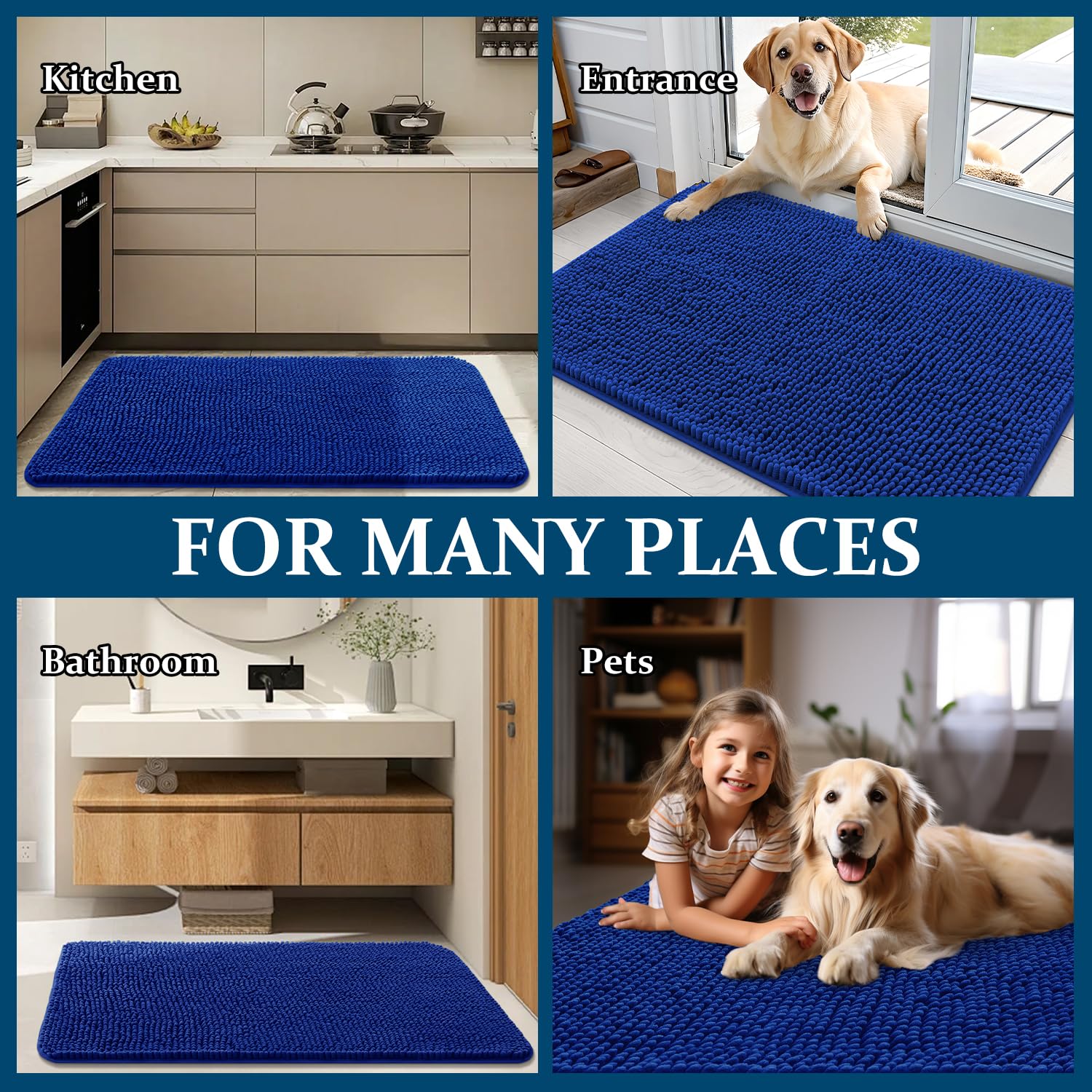 OLANLY Dog Door Mat for Muddy Paws 24x16, Super Absorbent Chenille Mud Mat