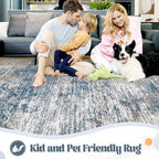 6x9 Area Rugs for Living Room, Washable Modern Abstract Large Area Rug Neutral Soft Non Slip Kids Rug Stain Resistant Indoor Carpet for Bedroom Nursery Dining Room Playroom(BlueWhite, 6'x9')