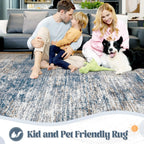 XLUEZ 9x12 Area Rug for Living Room, Washable Modern Abstract Large Area Rug Neutral Soft Non Slip Kids Rug Stain Resistant Indoor Carpet for Bedroom Dining Room Playroom Office(BlueWhite, 9'x12')