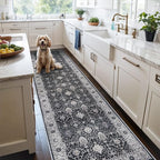 Hallway Washable Runner Rug - 3x10 Kitchen Rugs Entryway Rug Runner Vintage Soft Floor Mat Non Slip Indoor Farmhouse Carpet for Bathroom Living Room Bedroom (3 X 10, Black)