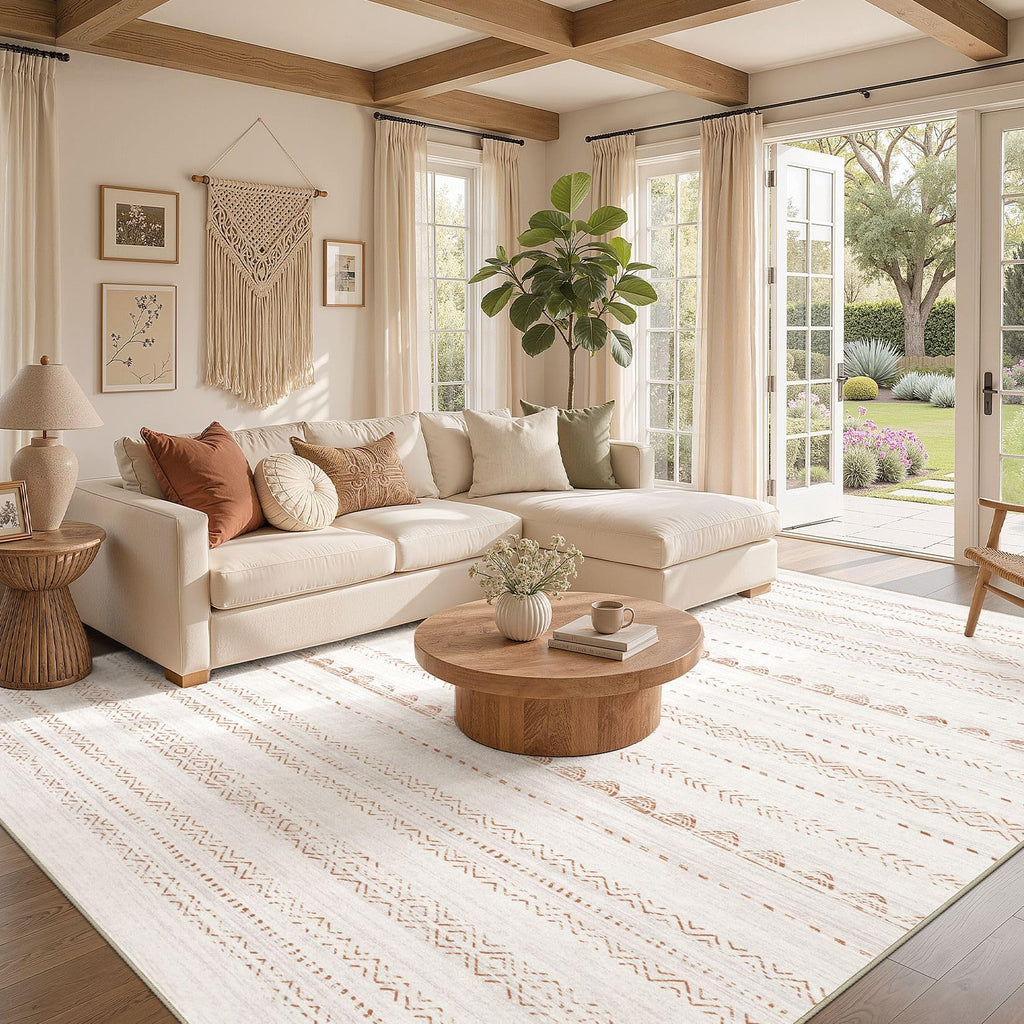 Nakagishi 7x10 Area Rug Living Room: Washable Boho Large Neutral Soft Farmhouse Modern Rugs Stain Resistant Moroccan Non-Slip Indoor Floor Carpet for Bedroom Nursery Kids Playroom Office Dining Room