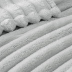 Exclusivo Mezcla California King Size Flannel Fleece Blanket, Super Soft Striped Jacquard Bed Oversized Blanket, Lightweight Fuzzy Cozy for All Seasons, 120x120 Inches, Light Grey