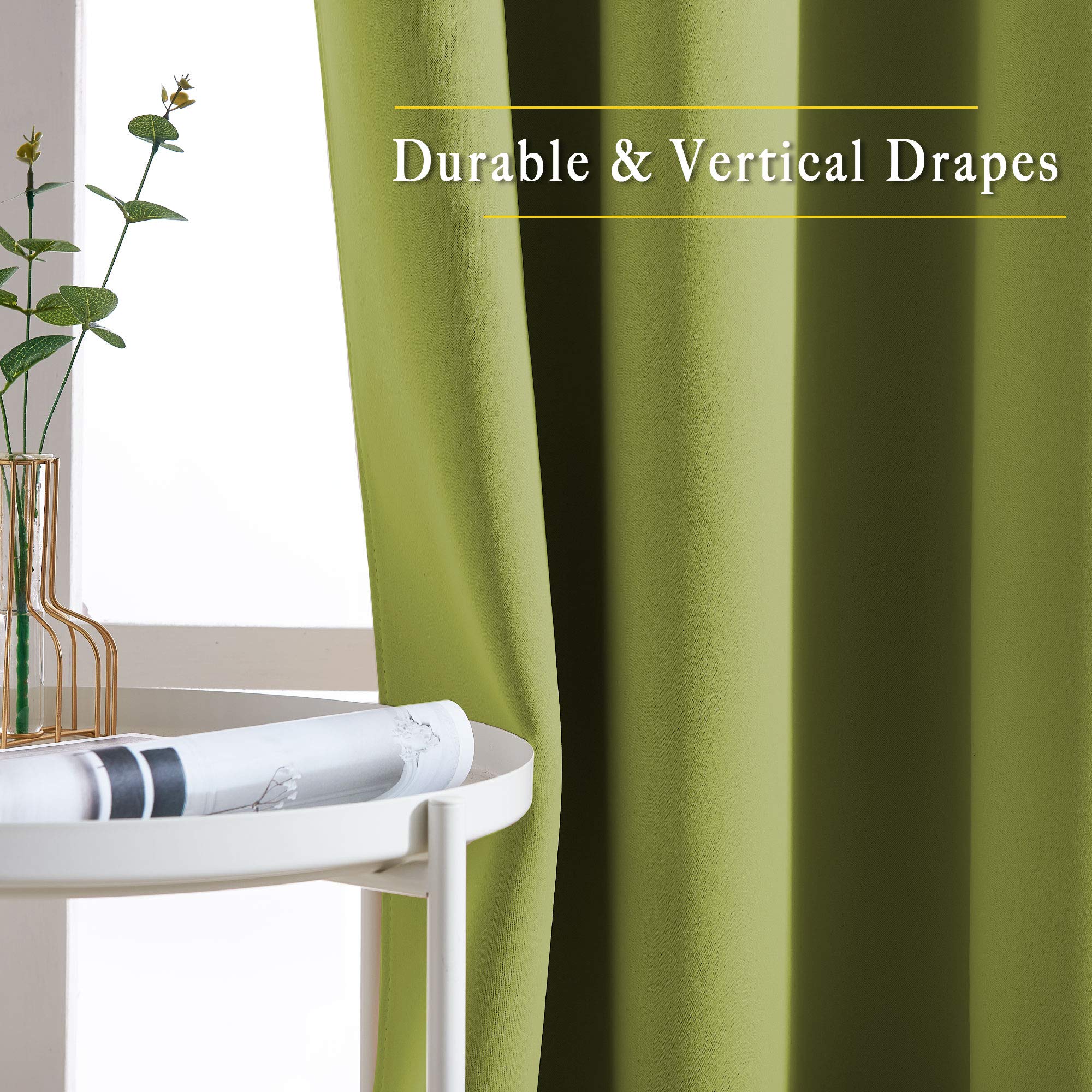 NICETOWN Room Darkening Fresh Green Curtains 84 inches Long, Grommet Room Darkening Thermal Insulated Sound Dampening Window Treatments for Bedroom/Home Office, 2 Panels, W46 x L84
