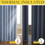 NICETOWN Stone Blue Vintage Linen 100% Blackout Curtains for Living Room, Thermal Insulated Curtains 45" Long, Noise Reducing Window Treatment Drapes for Hall Room, 52" Wide Per Panel, Set of 2