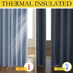 NICETOWN Stone Blue Vintage Linen 100% Blackout Curtains for Living Room, Thermal Insulated Curtains 102" Long, Noise Reducing Window Treatment Drapes for Hall Room, 52" Wide Per Panel, Set of 2