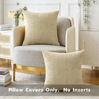 MIULEE Pack of 2 Beige Throw Pillow Covers 18x18 Inch Soft Chenille Pillow Covers for Sofa Living Room Spring Home Decor Couch Solid Dyed Cases Not Pillow Inserts