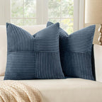 MIULEE Blue Decorative Throw Pillow Covers 20x20 Inch for Couch Bed Sofa Pack of 2 Boho Farmhouse Throw Pillows Soft Cross Corduroy Patchwork Textured Cushion Cases
