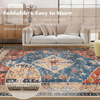 Area Rug 5x7 Washable Rug, Vintage Boho Medallion Rugs Non-Slip Soft Low Pile Large Distressed Rug Indoor Retro Carpet for Living Room Bedroom Dining Room Office (TribalMedallionMulti, 5'x7')