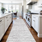 3x10 Washable Hallway Runner Rug - Moroccan Non-Slip Long Runners for Entryway Soft Modern Geometric Low-Pile Rugs for Kitchen Waterproof Neutral Carpet for Bedrooom Bathroom Laundry 3x10 Grey