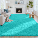 8x10 Fluffy Shag Area Rugs for Living Room Bedroom: Soft Carpet Teal Blue