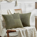 Fancy Homi 2 Packs Olive Green Samll Decorative Throw Pillow Covers 14x14 Inch with for Couch Bed Sofa, Rustic Farmhouse Boho Home Decor, Soft Corss Patchwork Corduroy Square Cushion Case 35x35 cm