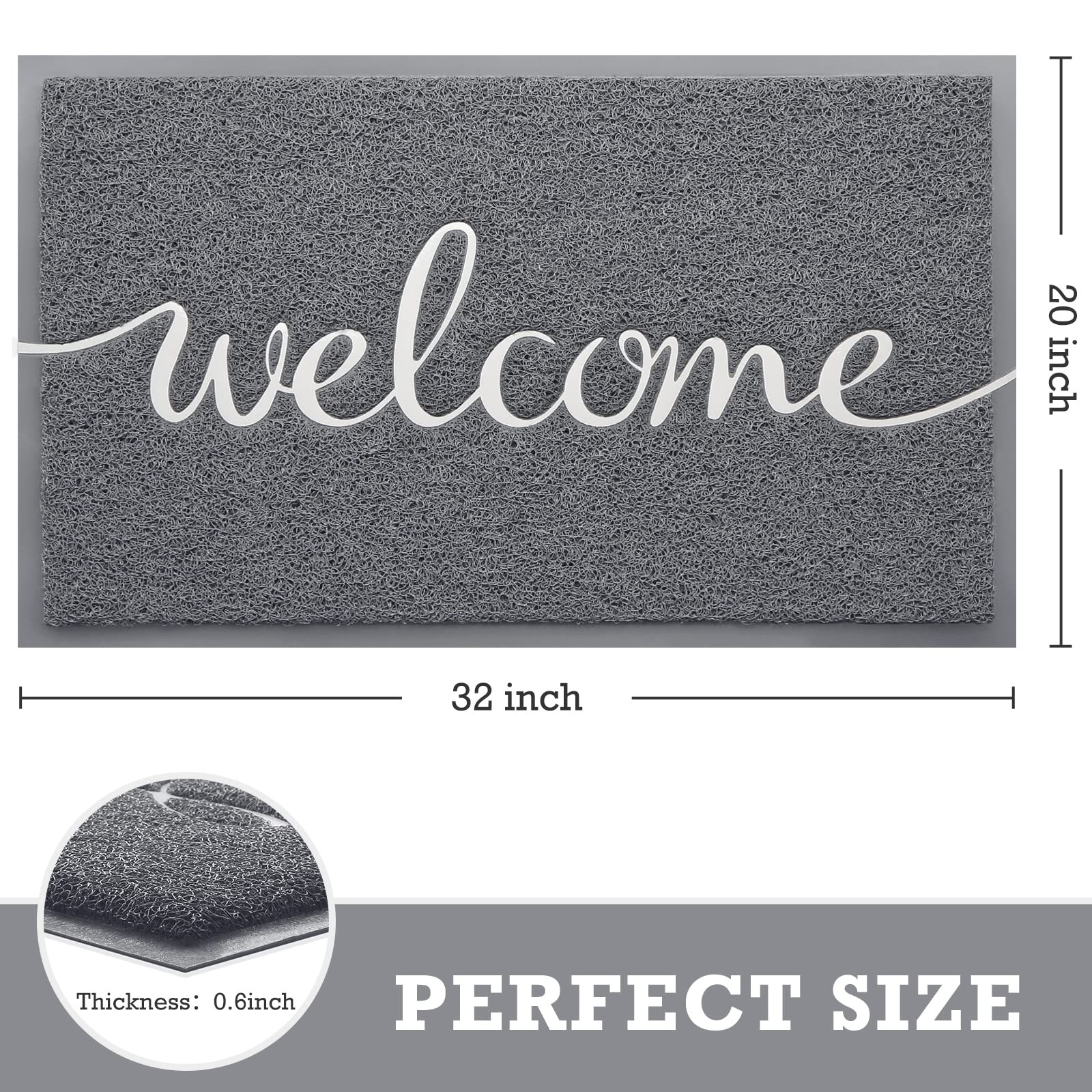 Grey Door Mat Welcome Mats Outdoor Indoor Doormat for Entryway Floor Mat